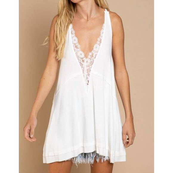 Pol Powder Blue and Lace Trim Tank  30a